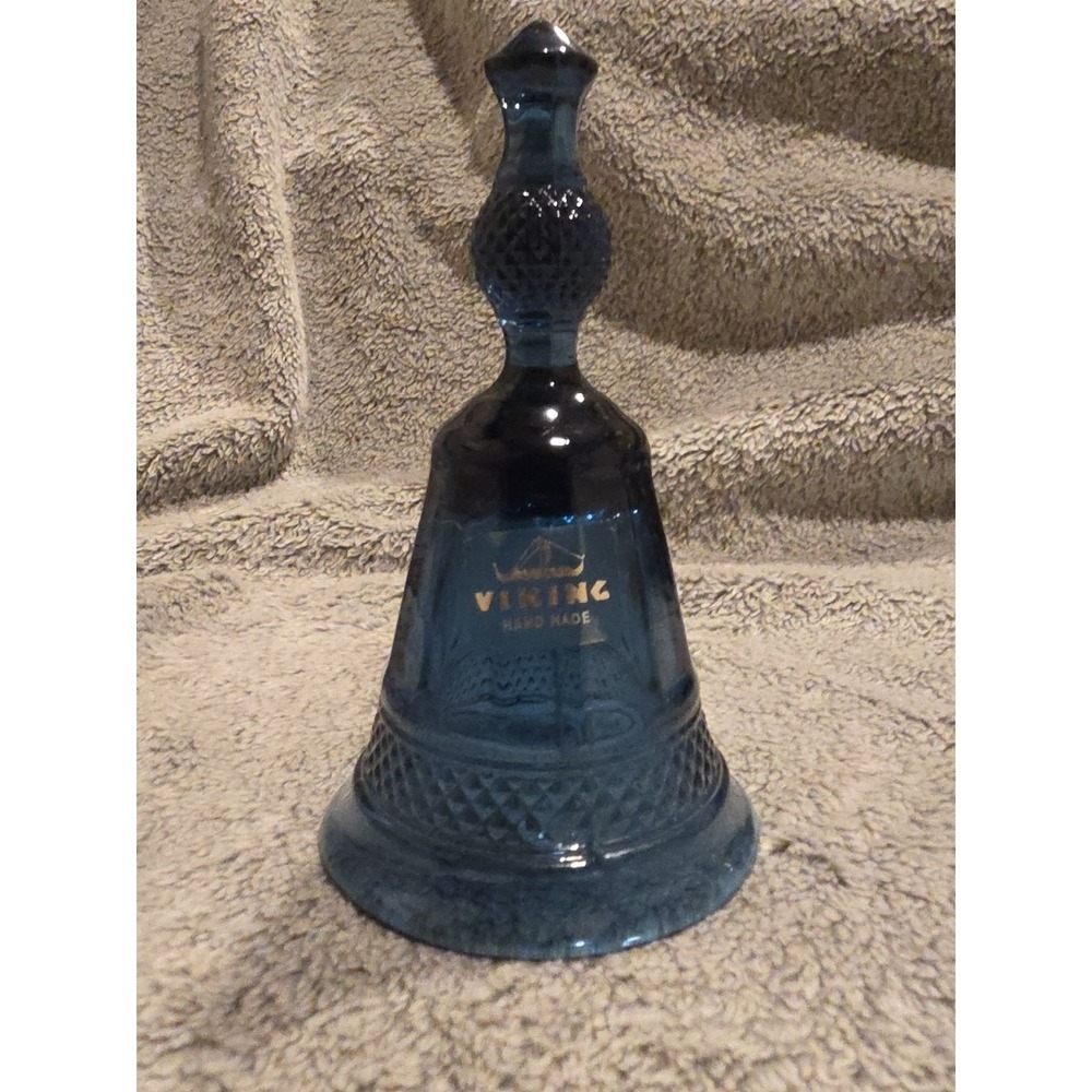 Vintage Blue Viking Glass Hand Made‎ Bell Diamond Shaped Point 5"